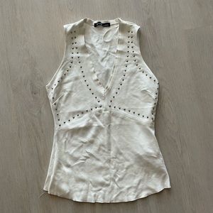 Zara W/B Collection	White V-Neck Studded Tank Top